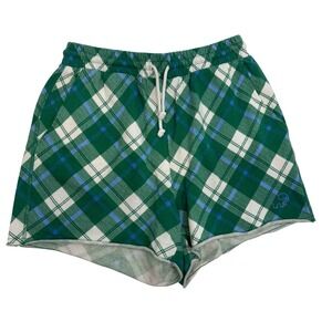 Ivory Ella Lounge Shorts Plaid Drawstring Comfy‎ Casual Green White Size S